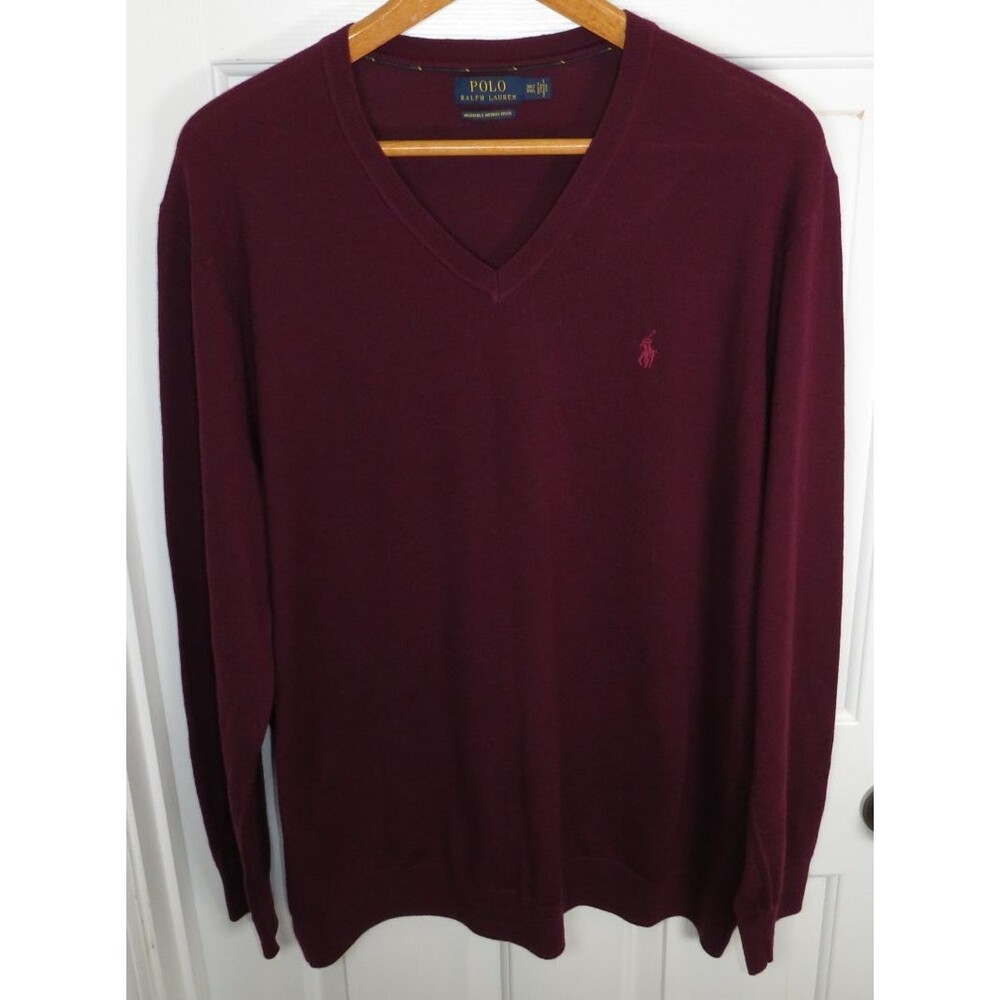 Polo Ralph Lauren Washable Merino Wool V-Neck Sweater Size 3XLT Wine